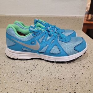 Nike Revolution 2 GS Shoes Youth Girls Sz 6.5 Y 555090 405 Blue/Green/Silver